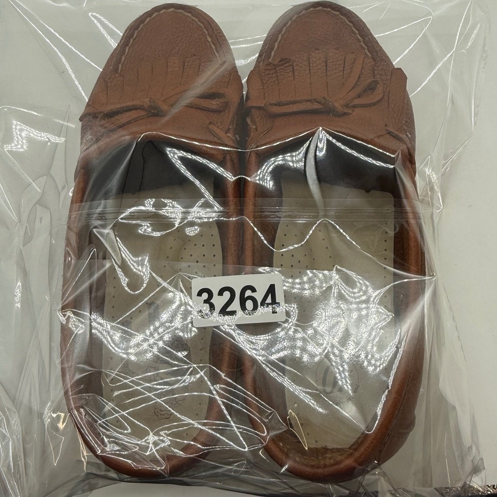 SAS Kiltie Womens 7.5 W Cognac Brown Pebbled Leather Moccasin Loafers Fringe - Picture 7 of 9